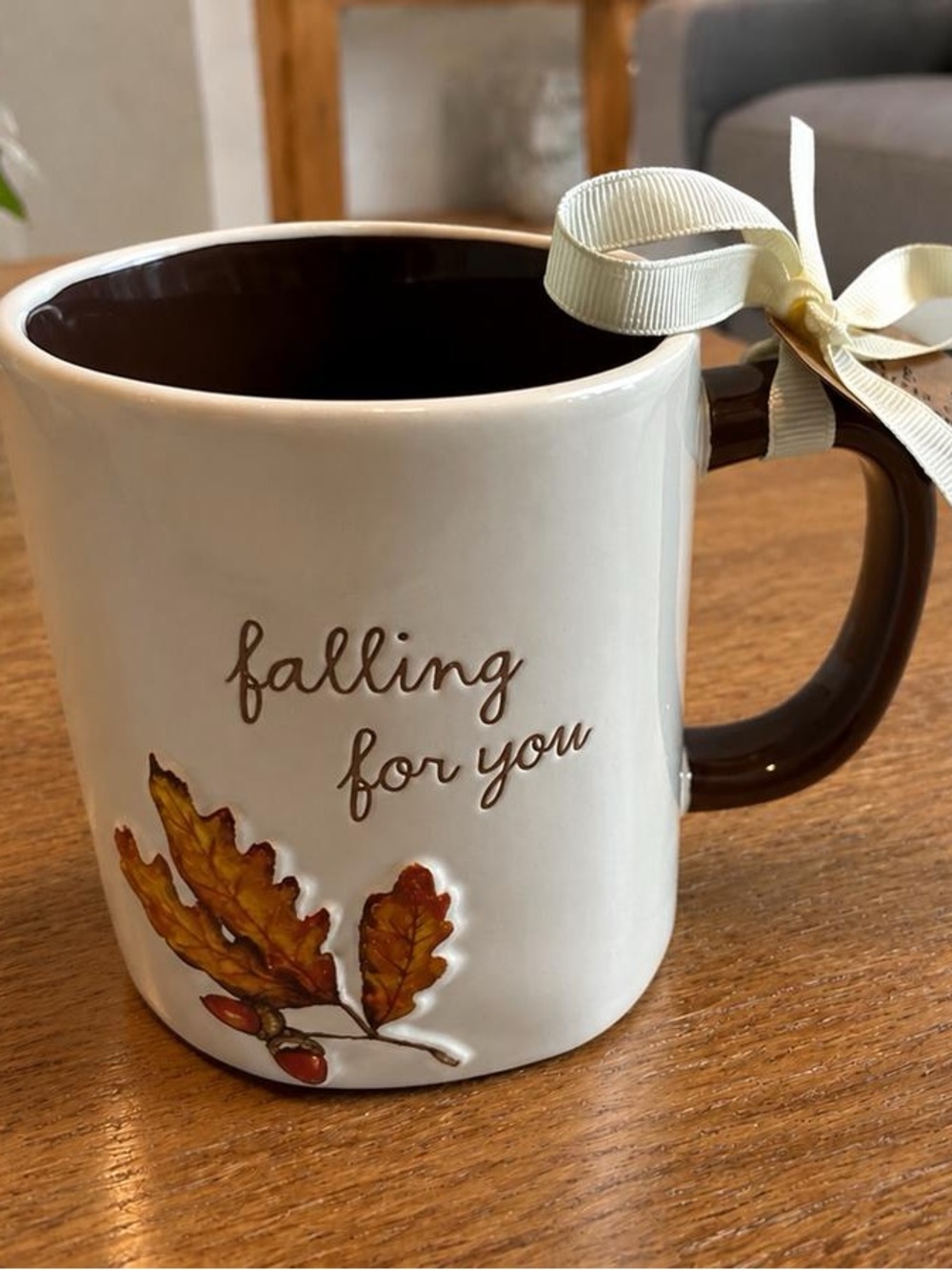 Falling For You Ceramic Coffee Mug - Brown & White